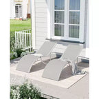 Lot de 2 chaises longues de plage d'extérieur, chaises de bronzage réglables pour terrasse, jardin, arrière-cour, balcon, noir/taupe/gris