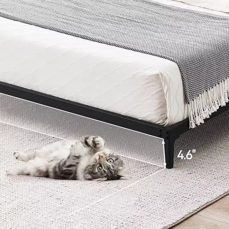 Cadre de lit, Cadre de lit plateforme métallique sans sommier tapissier, Cadre de lit robuste avec espace de rangement sous le lit, Support de lattes métalliques solides