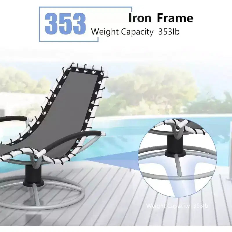 Chaise longue de patio - Pivotante à 360°, Chaises de bronzage avec accoudoirs pour toutes les saisons, Bord de piscine, Balcon, Jardin