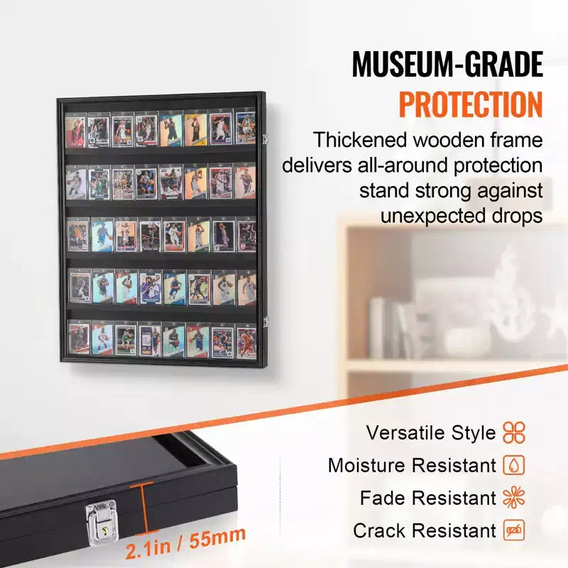 Présentoir de 35 cartes de sport VEVOR, 24,3x30,5x2,1 po, Cadre de présentation pour cartes de baseball avec verre PC transparent anti-UV à 98 %, Noir