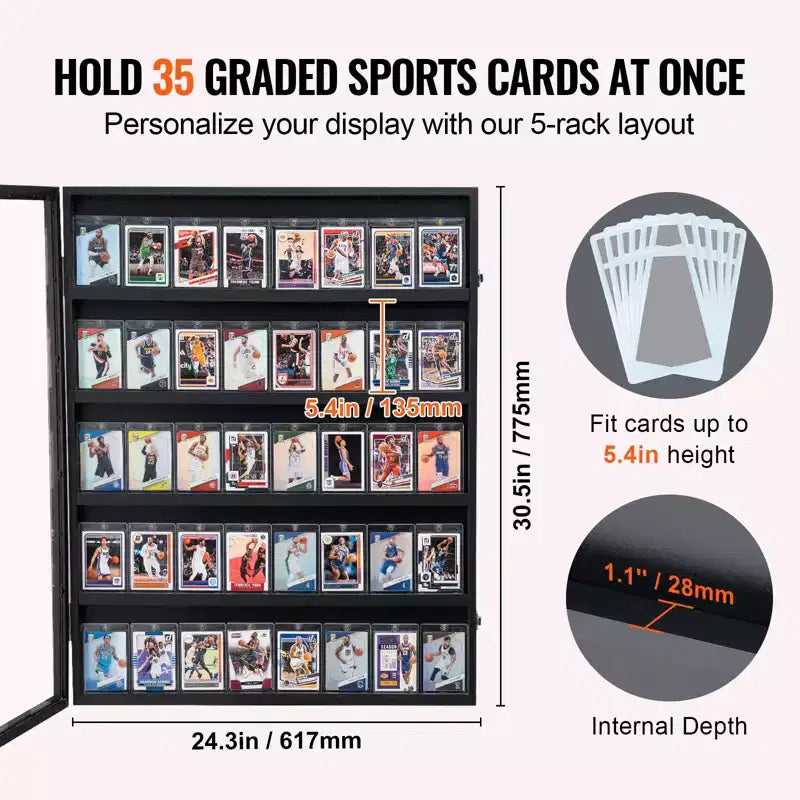 Présentoir de 35 cartes de sport VEVOR, 24,3x30,5x2,1 po, Cadre de présentation pour cartes de baseball avec verre PC transparent anti-UV à 98 %, Noir
