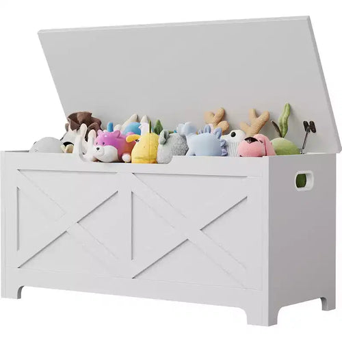 39.4'' Storage Bench, Wooden Storage Chest with 2 Safety Hinges, 300 Lbs Large Toy Chest with 2 Handles, Easy Assembly, for Entryway, Bedroom