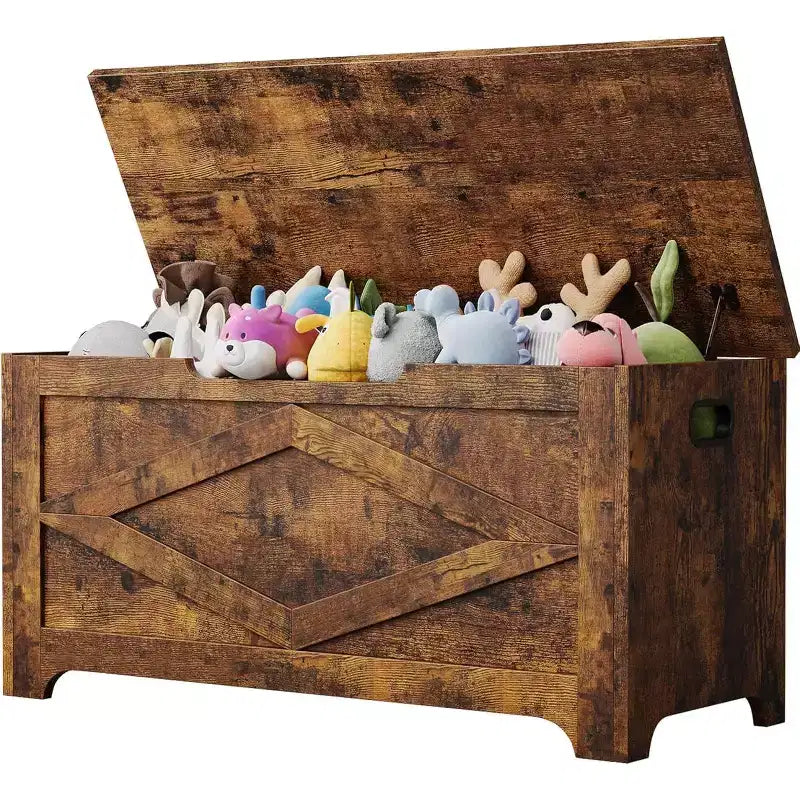 Banc de rangement de 99,06 cm, coffre de rangement en bois avec 2 charnières de sécurité, grande malle à jouets de 136 kg avec 2 poignées, montage facile, pour entrée, chambre