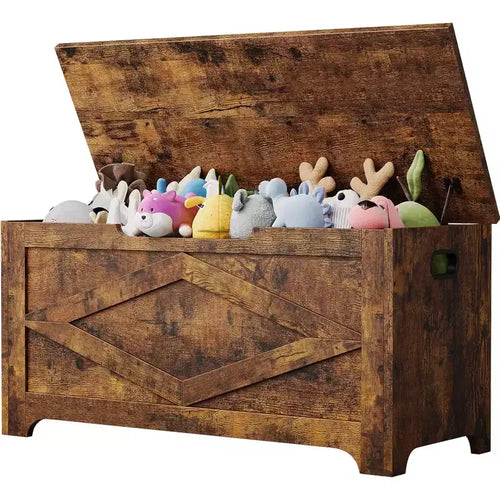 Banc de rangement de 99,06 cm, coffre de rangement en bois avec 2 charnières de sécurité, grande malle à jouets de 136 kg avec 2 poignées, montage facile, pour entrée, chambre