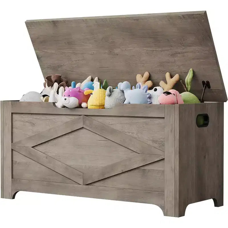 Banc de rangement de 99,06 cm, coffre de rangement en bois avec 2 charnières de sécurité, grande malle à jouets de 136 kg avec 2 poignées, montage facile, pour entrée, chambre
