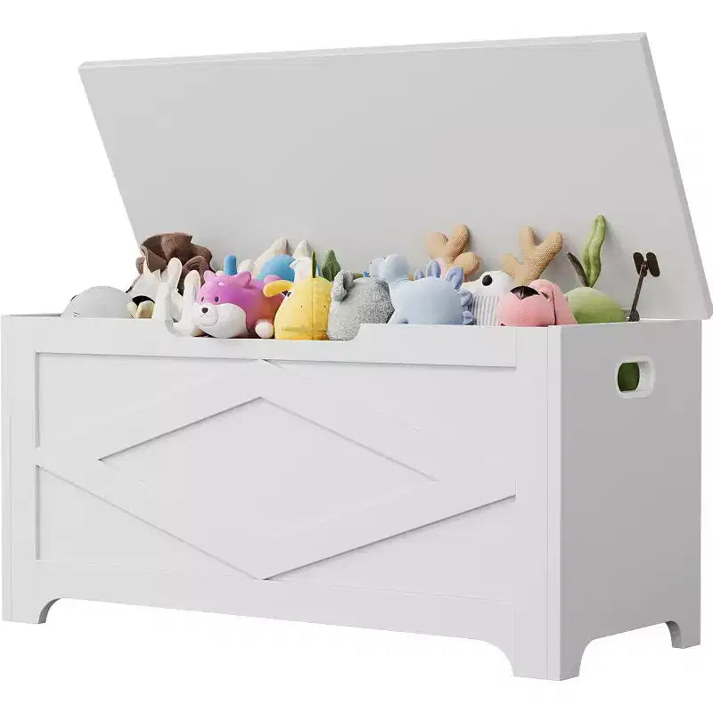Banc de rangement de 99,06 cm, coffre de rangement en bois avec 2 charnières de sécurité, grande malle à jouets de 136 kg avec 2 poignées, montage facile, pour entrée, chambre