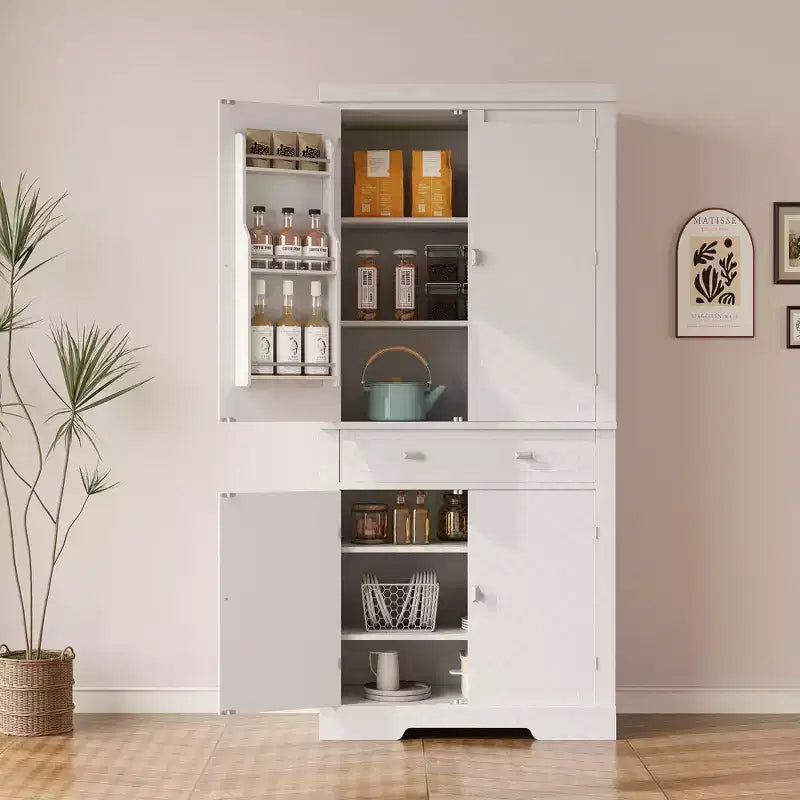 Meuble de rangement haut de cuisine de 71,7 po, buffet de rangement autoportant avec étagères réglables, vaisselier en bois