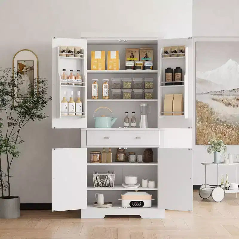 Meuble de rangement haut de cuisine de 71,7 po, buffet de rangement autoportant avec étagères réglables, vaisselier en bois