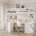 Whisen Modern Design Twin Size Wooden Loft Bed with Drawers, Cabinet, Shelves and Desk - White
