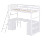 Lit mezzanine double Whisen Modern Design en bois avec tiroirs, armoire, étagères et bureau - Blanc