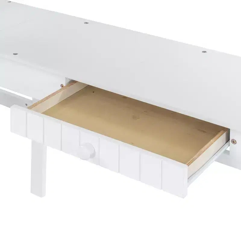 Lit mezzanine double Whisen Modern Design en bois avec tiroirs, armoire, étagères et bureau - Blanc