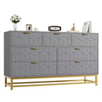 Commode pour chambre à coucher, commode de 136 cm de large avec 7 tiroirs, poignées et pieds en métal doré, commode moderne pour placard, couloir