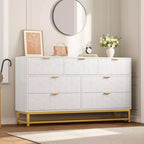 Commode pour chambre à coucher, commode de 136 cm de large avec 7 tiroirs, poignées et pieds en métal doré, commode moderne pour placard, couloir