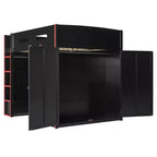 Lit mezzanine double Merax avec bureau, armoire, lumières LED RVB et port de chargement USB - Cadre noir élégant avec de multiples espaces de rangement pour les amateurs de jeux
