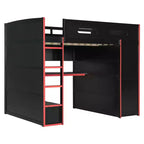Lit mezzanine double Merax avec bureau, armoire, lumières LED RVB et port de chargement USB - Cadre noir élégant avec de multiples espaces de rangement pour les amateurs de jeux