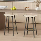 MAYEERTY Set of 2 Backless Counter Height Bar Stools PVC Woven Round Footrest Indoor Outdoor Use Black Creamy White