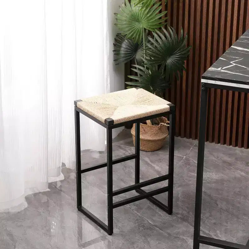 MAYEERTY Lot de 2 tabourets de bar sans dossier en corde de papier tressée pour cuisine