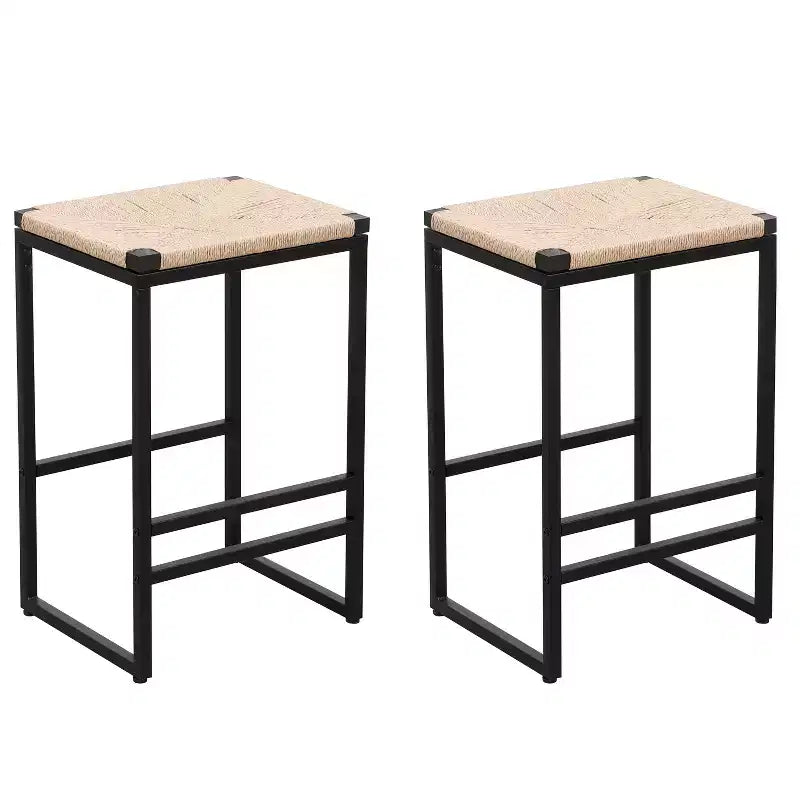 MAYEERTY Lot de 2 tabourets de bar sans dossier en corde de papier tressée pour cuisine