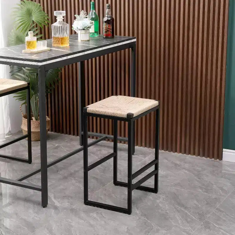 MAYEERTY Lot de 2 tabourets de bar sans dossier en corde de papier tressée pour cuisine