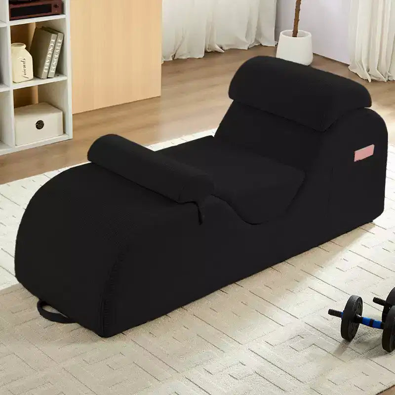 Mjkone Chaise Longue de Yoga en Velours Côtelé, Canapé de Yoga Incurvé avec Appui-Tête/Coussin Lombaire/Repose-Pieds Amovibles, Base Antidérapante