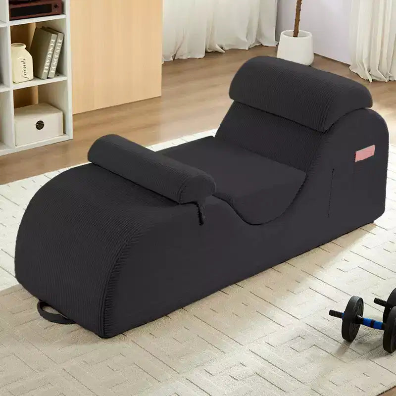 Mjkone Chaise Longue de Yoga en Velours Côtelé, Canapé de Yoga Incurvé avec Appui-Tête/Coussin Lombaire/Repose-Pieds Amovibles, Base Antidérapante