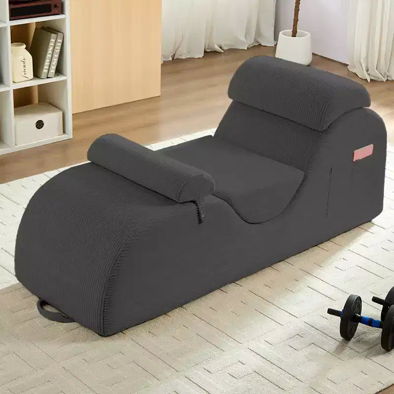 Mjkone Chaise Longue de Yoga en Velours Côtelé, Canapé de Yoga Incurvé avec Appui-Tête/Coussin Lombaire/Repose-Pieds Amovibles, Base Antidérapante