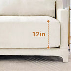 Canapé 3 places en tissu chenille beige avec 3 poufs mobiles et un coussin lombaire, base en bois de haute qualité, éponge haute résilience