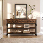 Console, table d'entrée avec 3 tiroirs, table de canapé en métal à 3 niveaux, étagère ouverte derrière la table de canapé de couloir