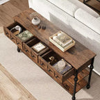 Console, table d'entrée avec 3 tiroirs, table de canapé en métal à 3 niveaux, étagère ouverte derrière la table de canapé de couloir