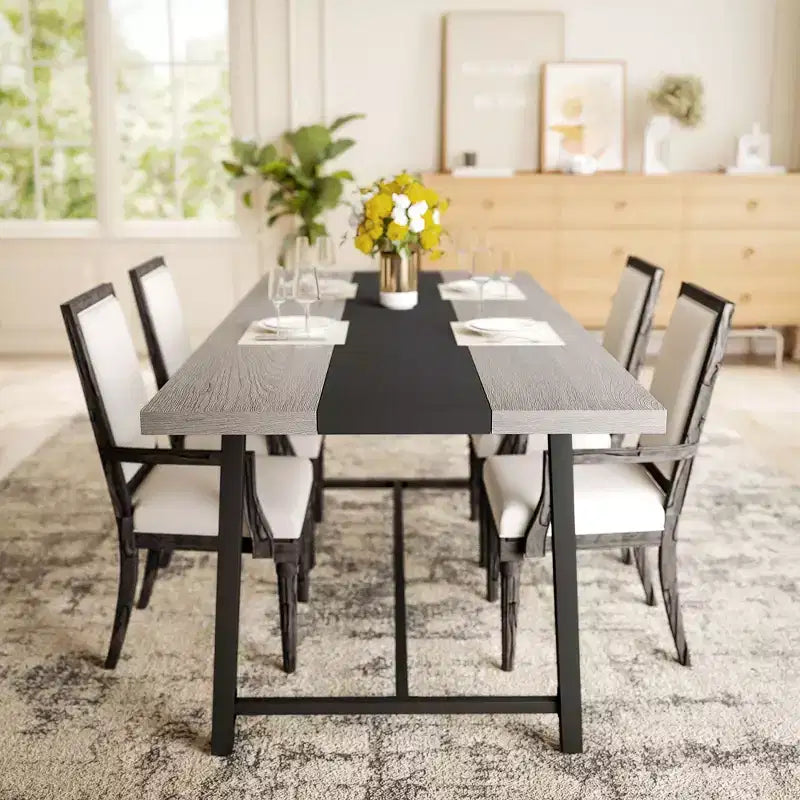 Table à manger industrielle HOMCOM pour 8 personnes, table de cuisine rectangulaire de 180 cm avec grand plateau et pieds en acier pour salle à manger