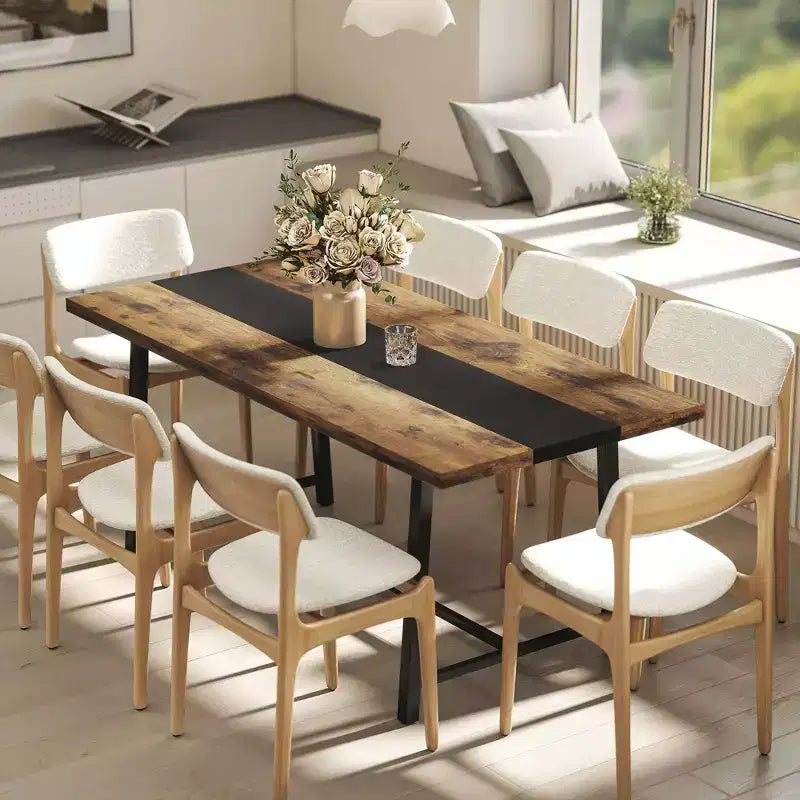 Table à manger industrielle HOMCOM pour 8 personnes, table de cuisine rectangulaire de 180 cm avec grand plateau et pieds en acier pour salle à manger