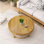 Table basse ronde, table d'appoint moderne en bois, table basse motif de sculpture style ferme avec pieds en métal pour salon, bureau, appartement