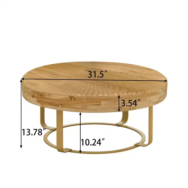 Table basse ronde, table d'appoint moderne en bois, table basse motif de sculpture style ferme avec pieds en métal pour salon, bureau, appartement