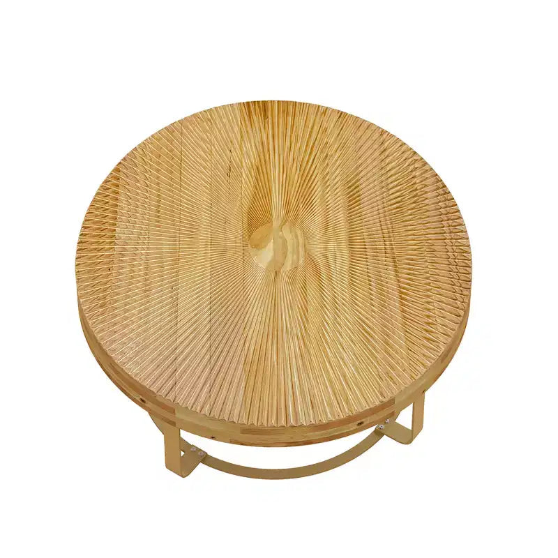 Table basse ronde, table d'appoint moderne en bois, table basse motif de sculpture style ferme avec pieds en métal pour salon, bureau, appartement