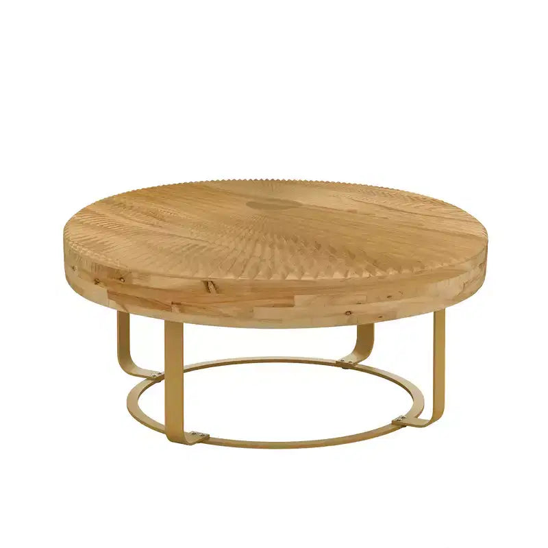Table basse ronde, table d'appoint moderne en bois, table basse motif de sculpture style ferme avec pieds en métal pour salon, bureau, appartement
