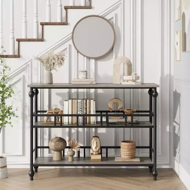Console, table d'entrée troisième étage, table canapé étroite avec étagère, couloir, salon, petite table canapé