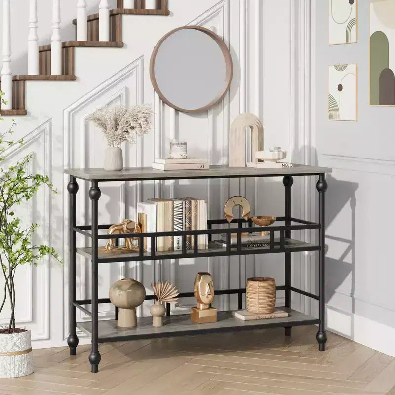 Console, table d'entrée troisième étage, table canapé étroite avec étagère, couloir, salon, petite table canapé