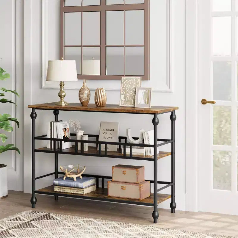 Console, table d'entrée troisième étage, table canapé étroite avec étagère, couloir, salon, petite table canapé