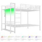 Lit superposé en métal de taille double Whisen avec bandes lumineuses LED (7 couleurs), étagères de rangement ouvertes et crochets