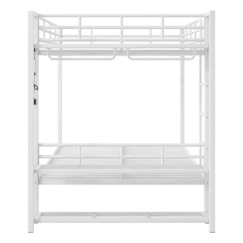 Lit superposé en métal de taille double Whisen avec bandes lumineuses LED (7 couleurs), étagères de rangement ouvertes et crochets