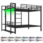 Lit superposé en métal de taille double Whisen avec bandes lumineuses LED (7 couleurs), étagères de rangement ouvertes et crochets