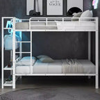 Lit superposé en métal de taille double Whisen avec bandes lumineuses LED (7 couleurs), étagères de rangement ouvertes et crochets