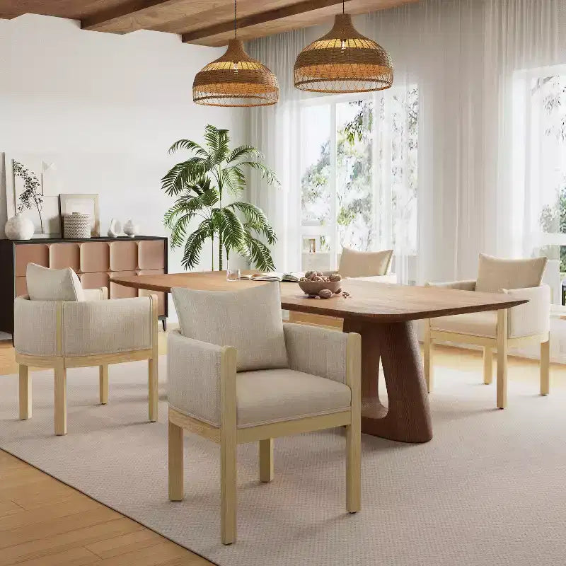 Christopher Knight Home Keera, fauteuils modernes en lin et bois d'hévéa (lot de 4)
