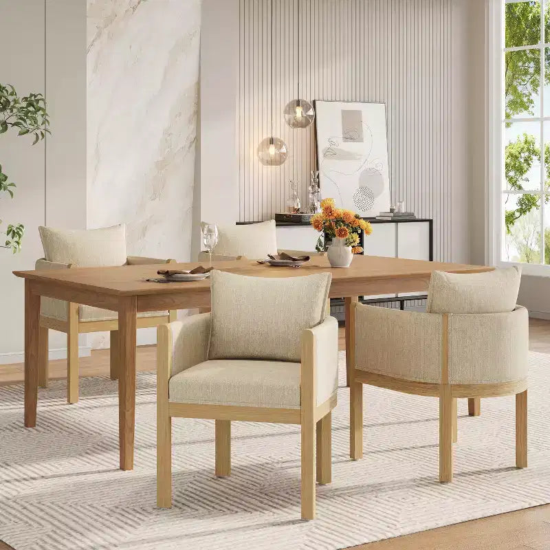 Christopher Knight Home Keera, fauteuils modernes en lin et bois d'hévéa (lot de 4)