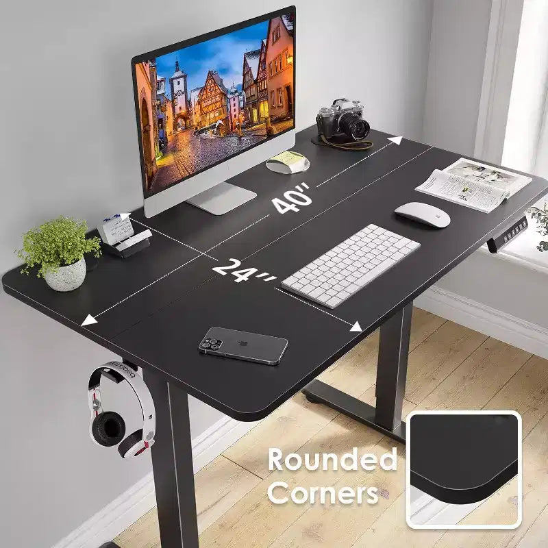 PexFix 40 x 24 Bureau électrique assis-debout, plateau noir, hauteur réglable, pour ordinateur, bureau à domicile avec plateau en deux parties