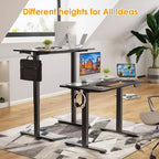 PexFix 40 x 24 Bureau électrique assis-debout, plateau noir, hauteur réglable, pour ordinateur, bureau à domicile avec plateau en deux parties
