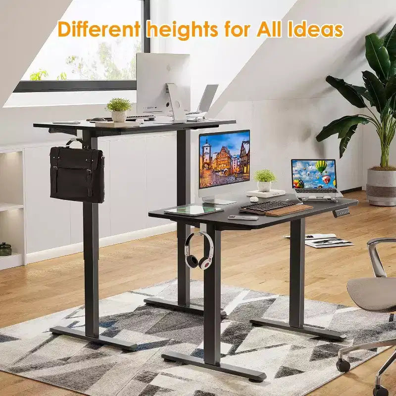 PexFix 40 x 24 Bureau électrique assis-debout, plateau noir, hauteur réglable, pour ordinateur, bureau à domicile avec plateau en deux parties