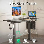 PexFix 40 x 24 Bureau électrique assis-debout, plateau noir, hauteur réglable, pour ordinateur, bureau à domicile avec plateau en deux parties