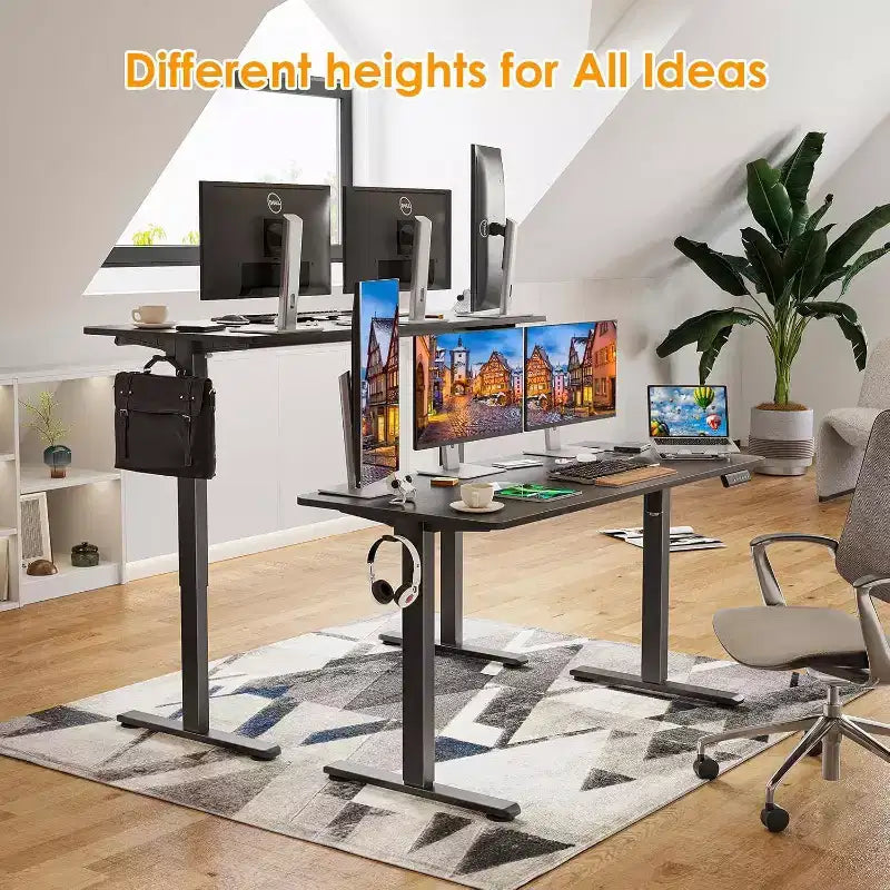 PexFix 55 x 24 bureau électrique debout avec plateau en noyer, hauteur réglable, pour ordinateur, bureau à domicile avec panneau d'assemblage