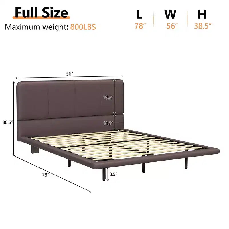Lit plateforme flottant grand format Whisen avec lumières LED, cuir PU, construction robuste et attrait moderne